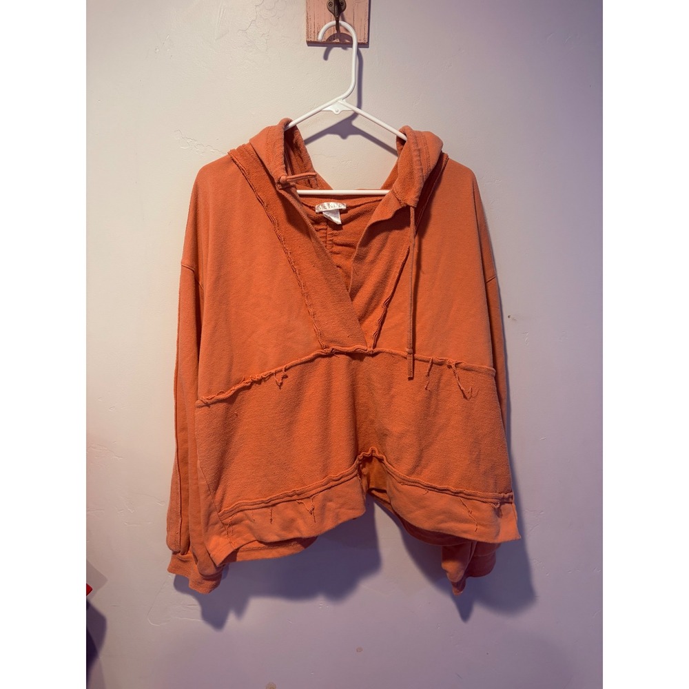 Venus Women XL Burnt Orange Deconstructed Raw Edge Ruched Back Hoodie Sweatshirt
